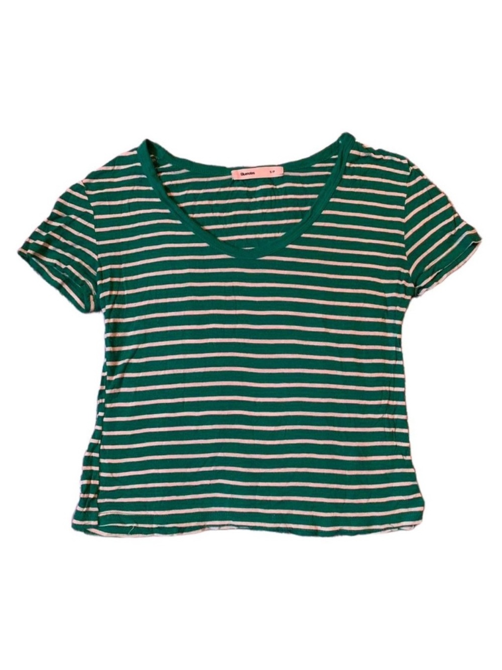 3 For $25 Bluenotes Green & White Striped V-Neck Tee - Size S